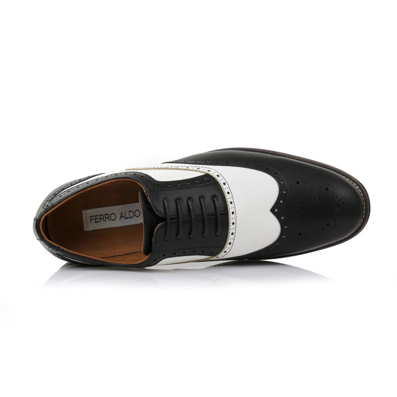 Ferro Aldo Men's Arthur Wingtip Oxford Dress Shoes | Classic Brogue & Two-Tone Spectator Styles |MFA139001D |in Black & White, Size 10.5 - Image 1